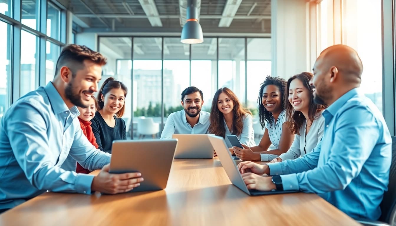 Empowered enterprise ai assistant facilitating collaboration in a modern office setting.
