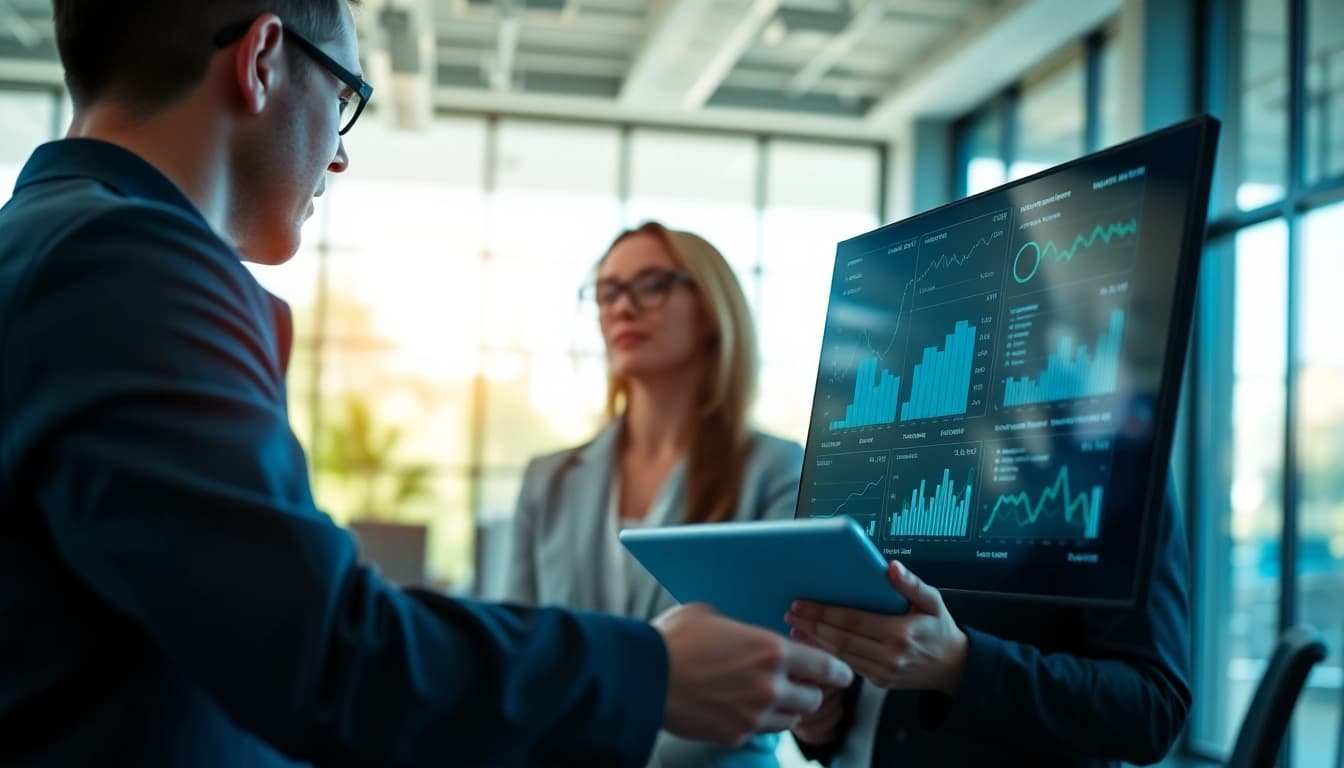 Analyzing competitor pricing data in a professional office setting.