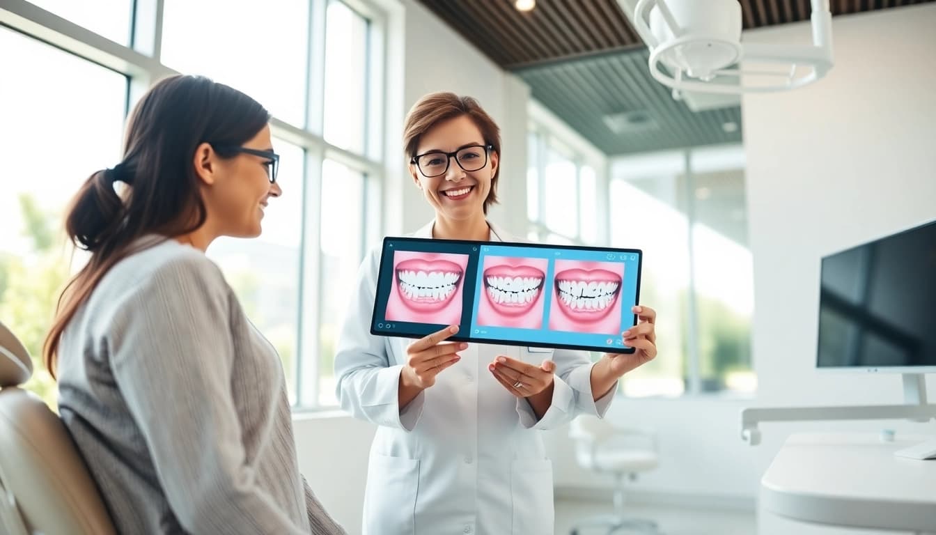 Engaged orthodontist edmonton explaining treatment options to a patient in a modern clinic.