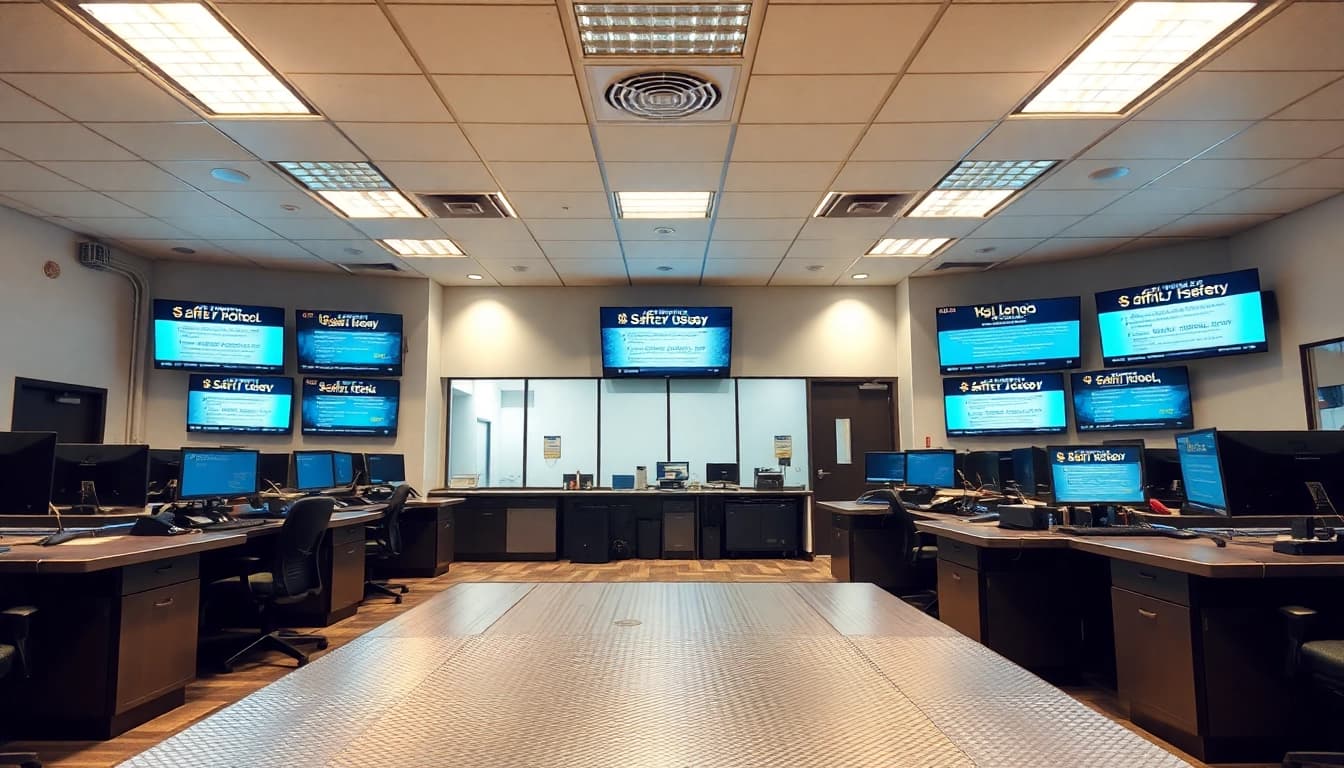 Engage with the OC Jail's secure and modern booking area showcasing advanced technology.