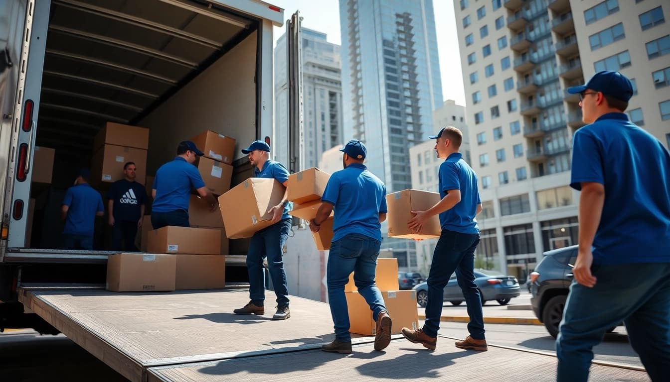 Canadian movers efficiently loading items into a truck during a relocation.