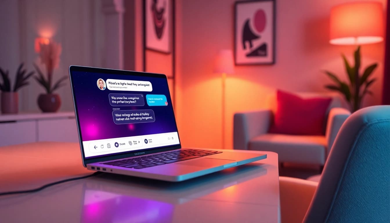 Engaging scene of a cozy digital chat space focusing on sex chat AI interactions.