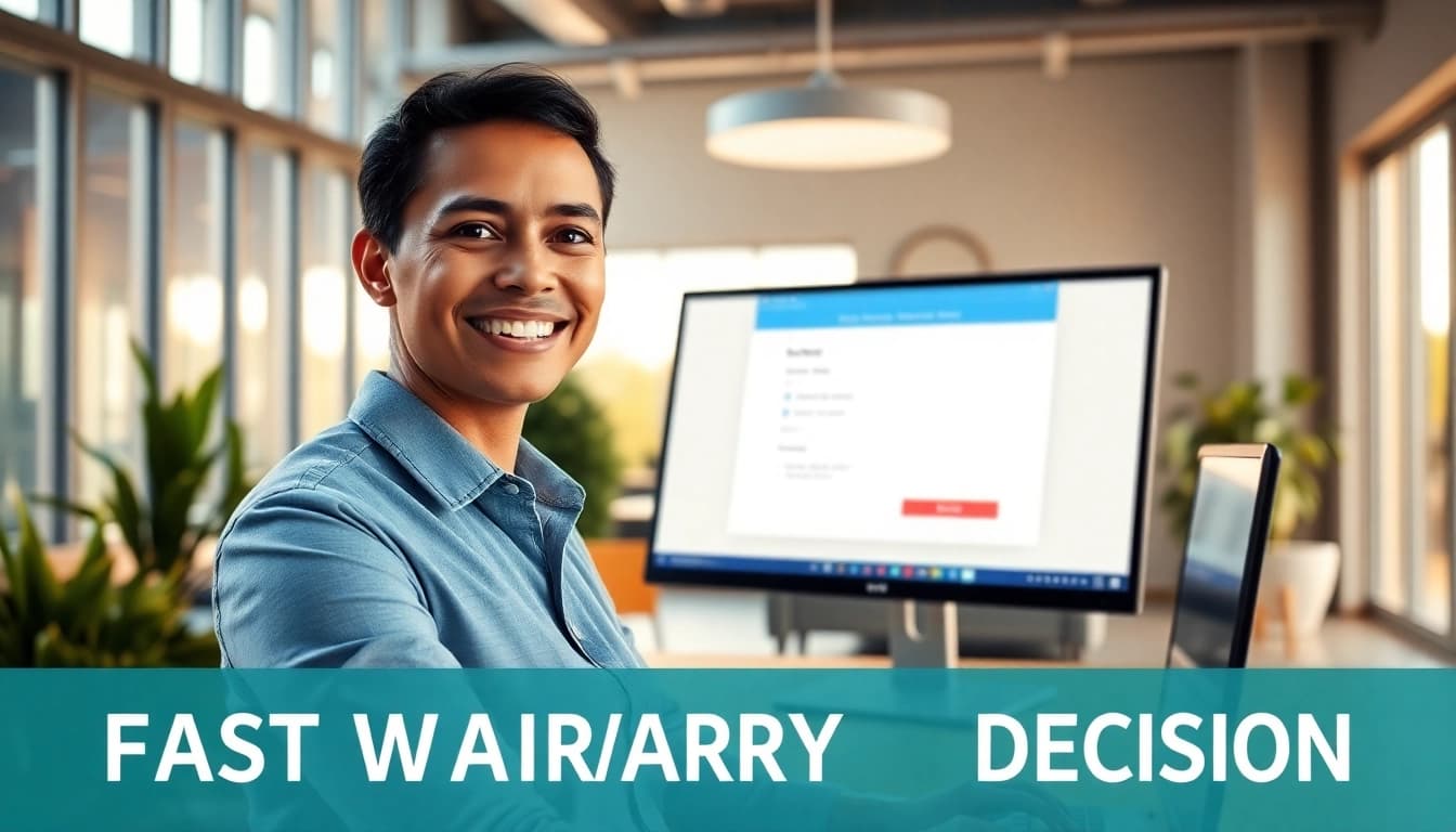 Achieve fast warranty claim decisions with a friendly customer service representative in a modern office setting.