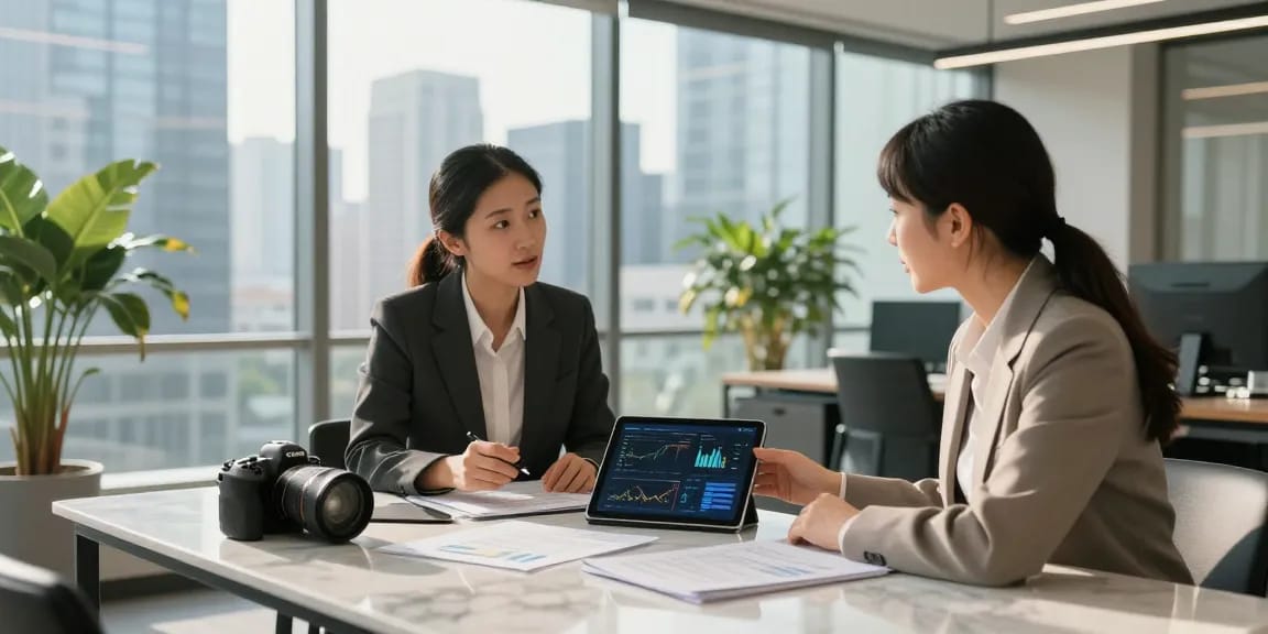 Consultant advising client on 소액결제현금화 strategies in a modern office setting.