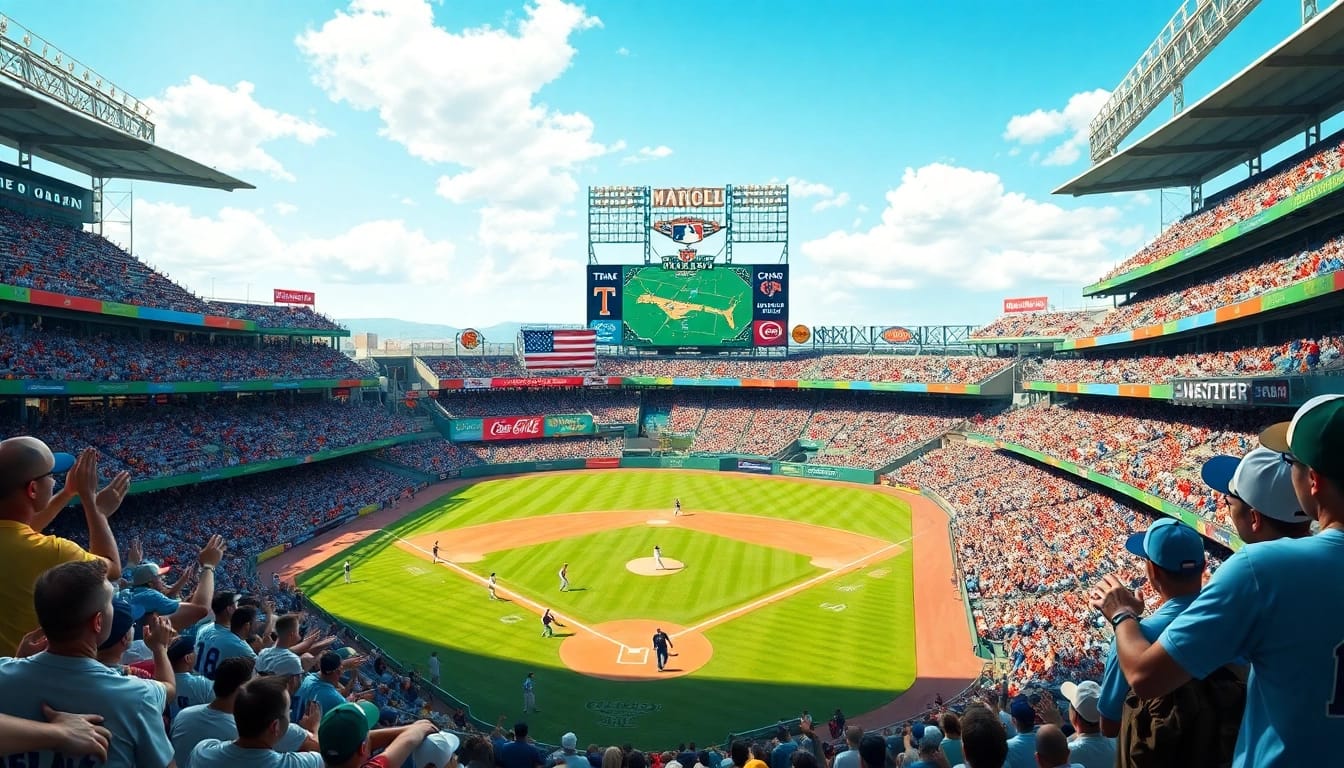mlb중계 중계 중인 베이스볼 경기에서 팬들의 열광하는 모습