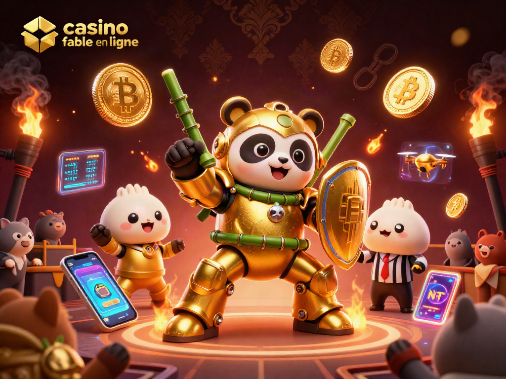 Jouez et gagnez sur un casino fiable en ligne avec des personnages de robots et éléments de jeu 3D.