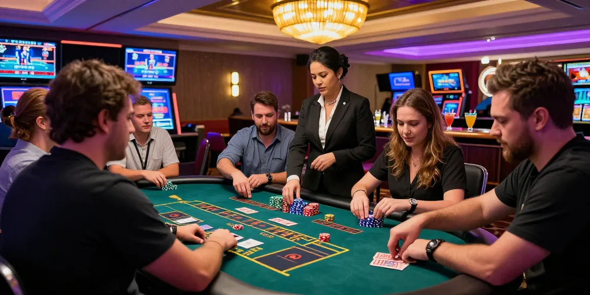 Experience the thrill of judi live casino with players engaging at a vibrant table in a luxurious gaming environment.