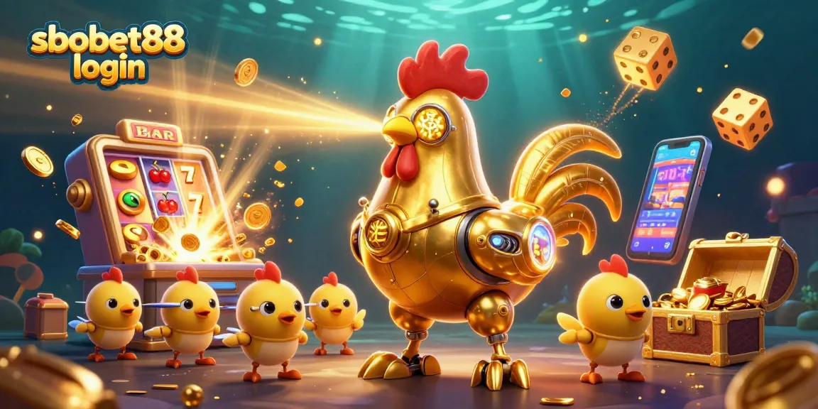Engage with sbobet88 login as the golden rooster robot and baby chick drones burst into a vibrant jackpot scene.