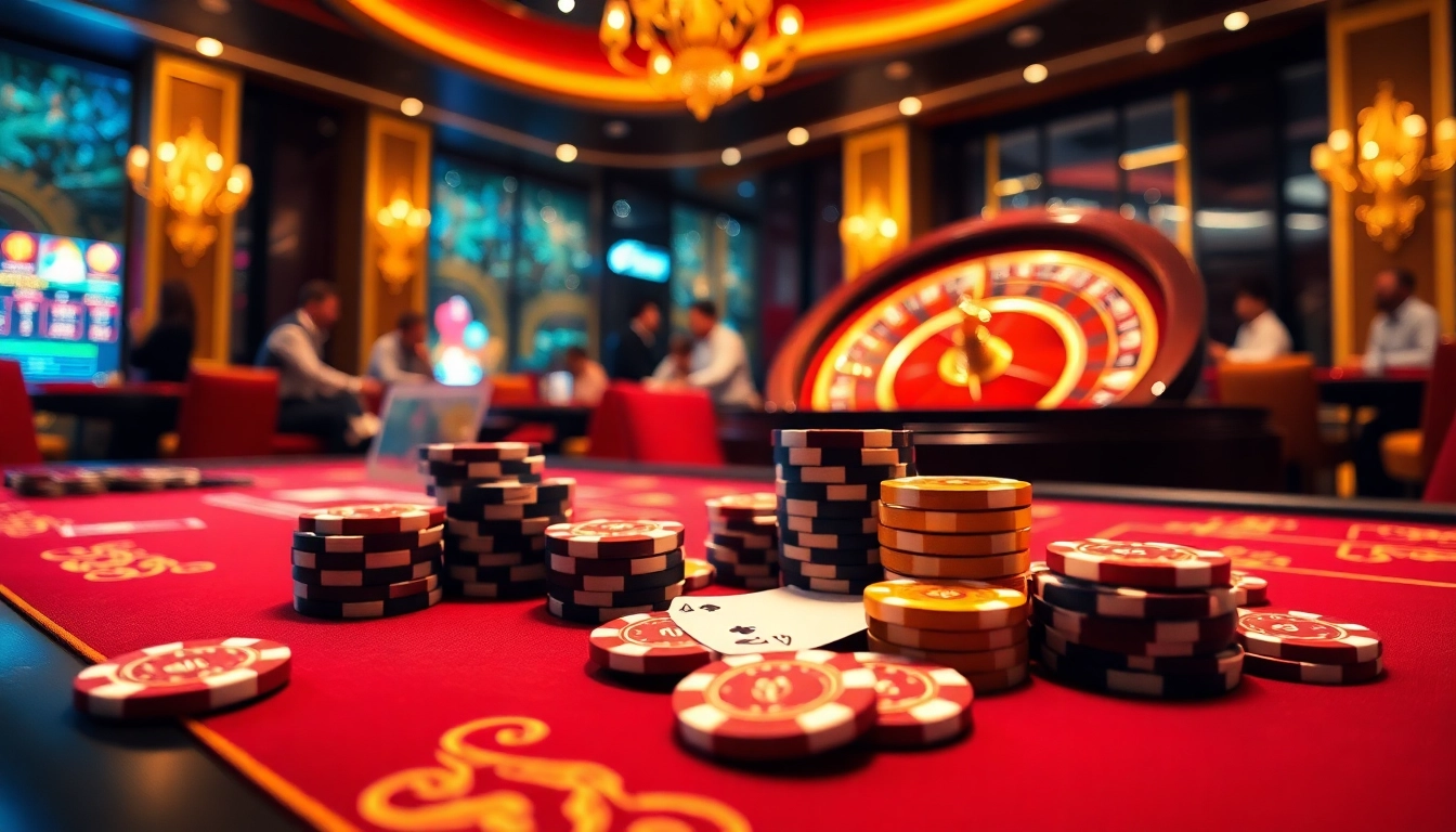 Exciting gambling atmosphere at Ev88 online casino with players at the table.