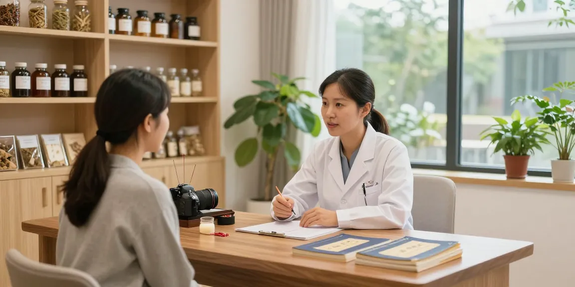 Consultation at 영통한의원 with practitioner and patient in a modern healing environment.