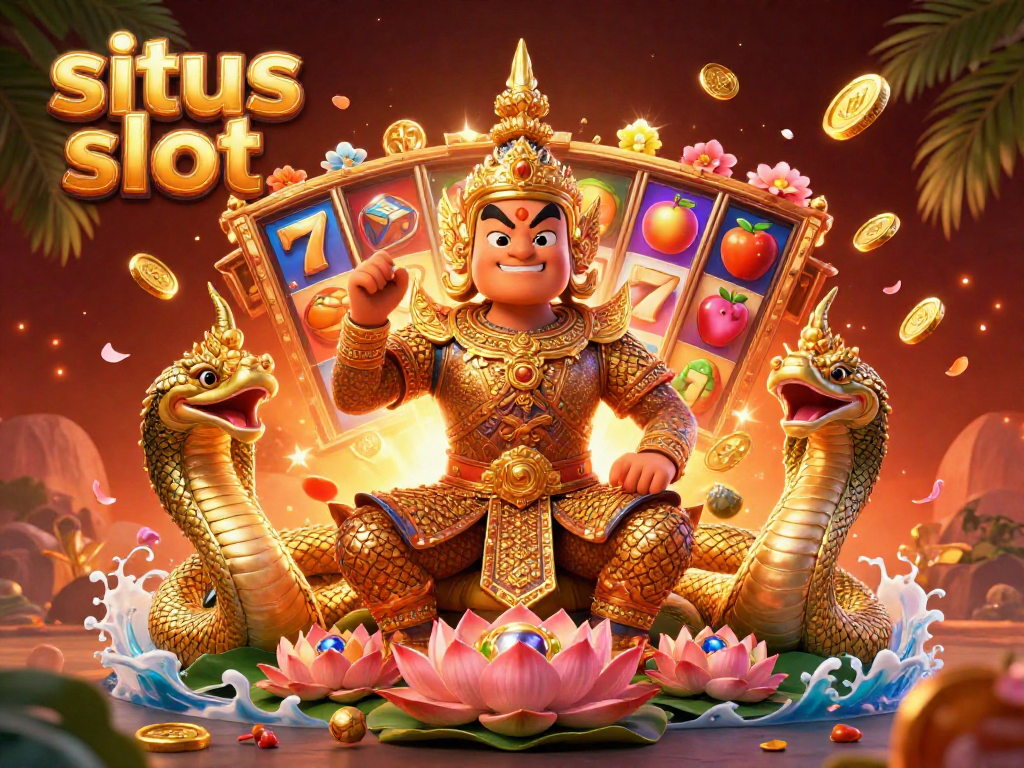 Menghidupkan situs slot dengan penjaga kuil Thai dan simbol keberuntungan dalam ilustrasi 3D yang menakjubkan.