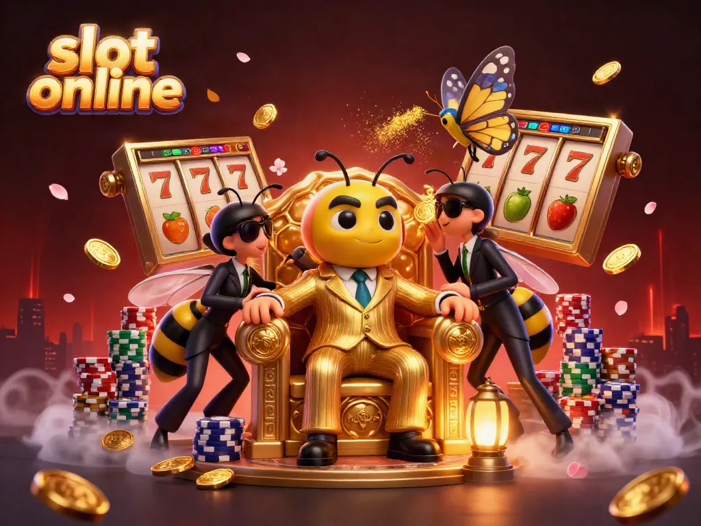Slot online menawarkan jackpot memukau di ilustrasi 3D yang menampilkan simbol keberuntungan dan kasino.