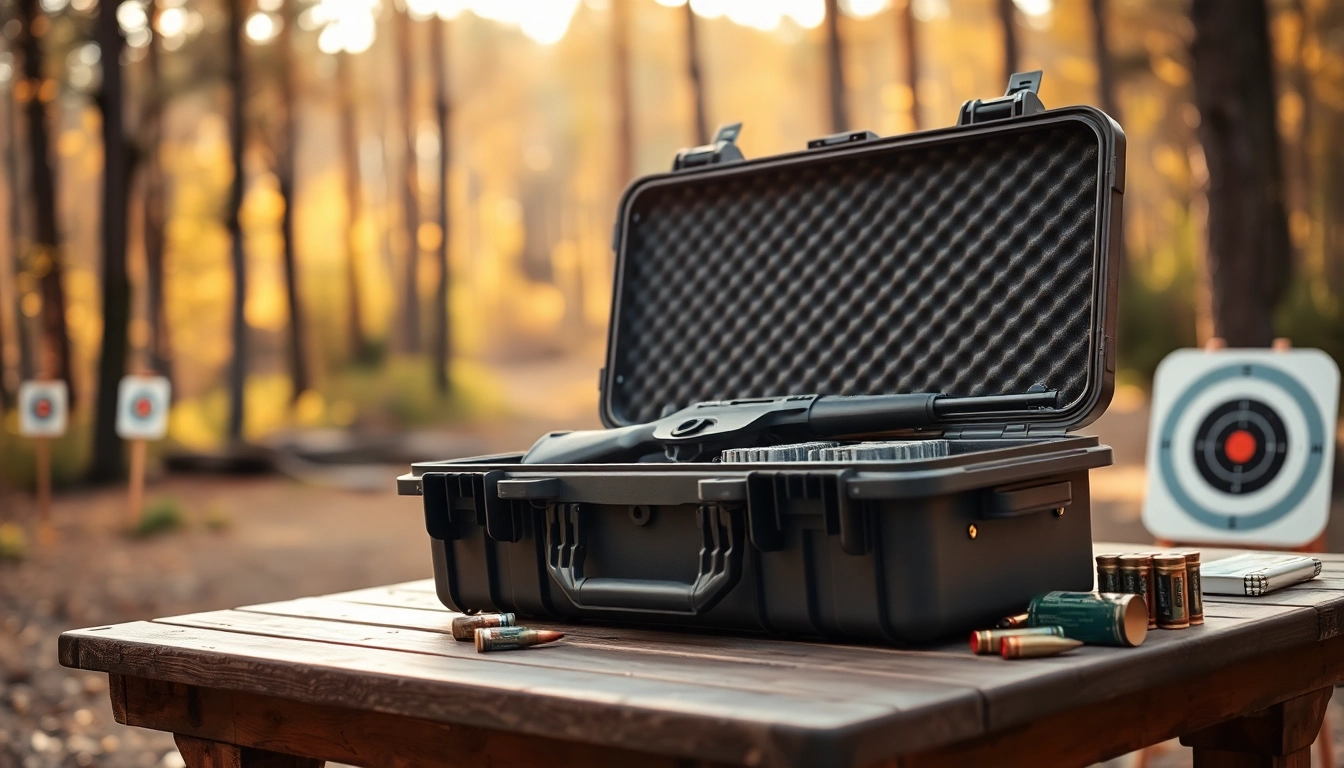 Pelican rifle case showcasing its durable design in an outdoor setting, perfect for protection.
