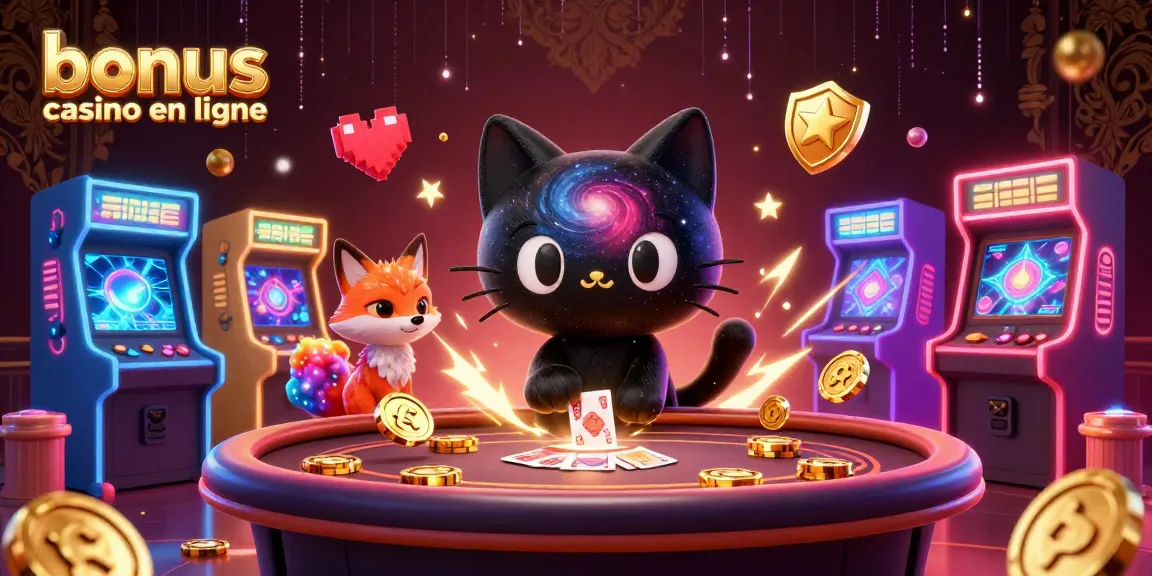 Bonus casino en ligne illustrant des personnages dynamiques jouant au casino avec des éléments de jeu colorés.