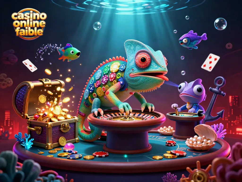 Disfruta de un casino online fiable con un camaleón 3D que capta monedas de oro mientras observa la acción.