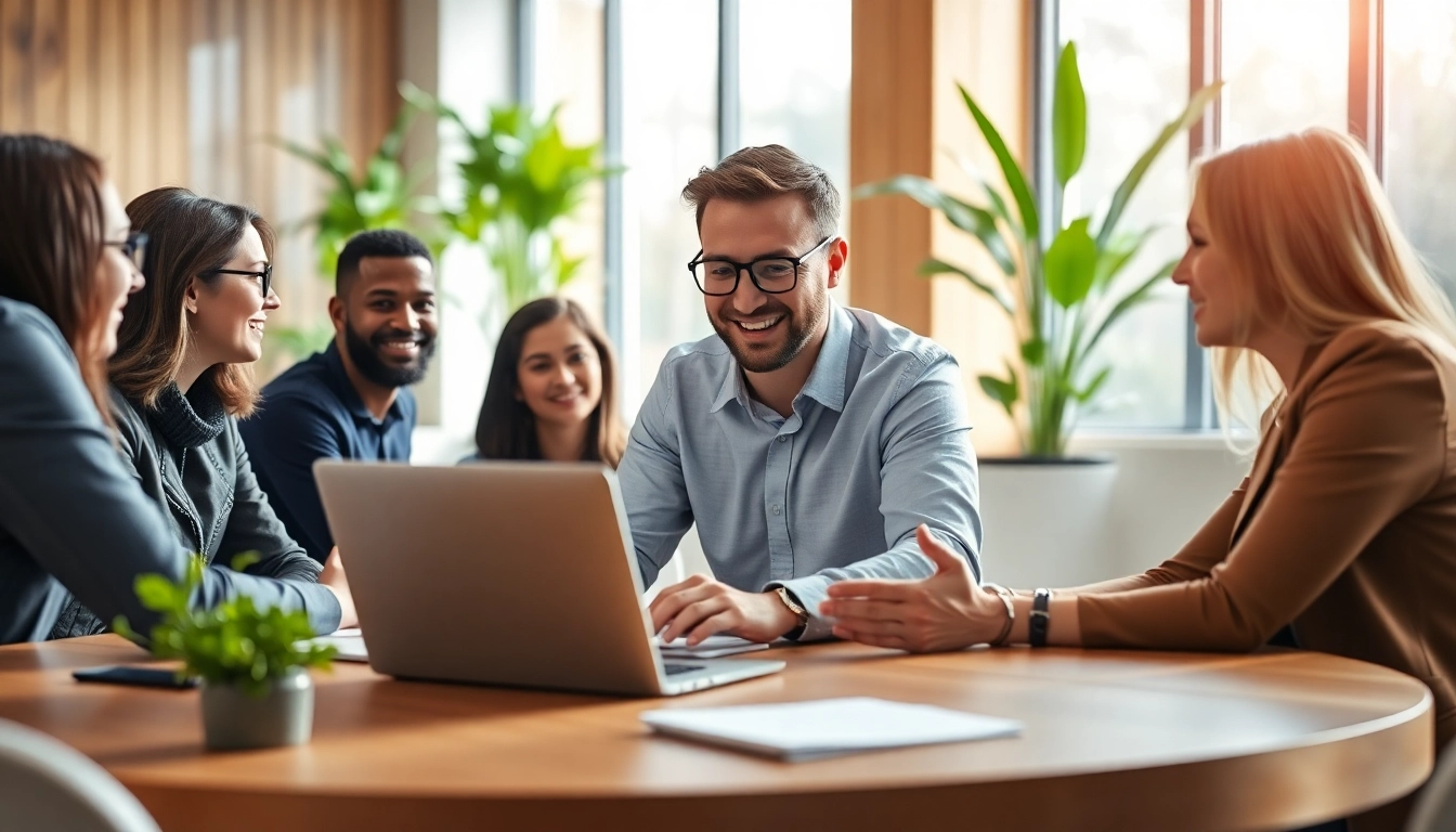 Engage with founder leadership insights through a business leader collaborating with a diverse team.
