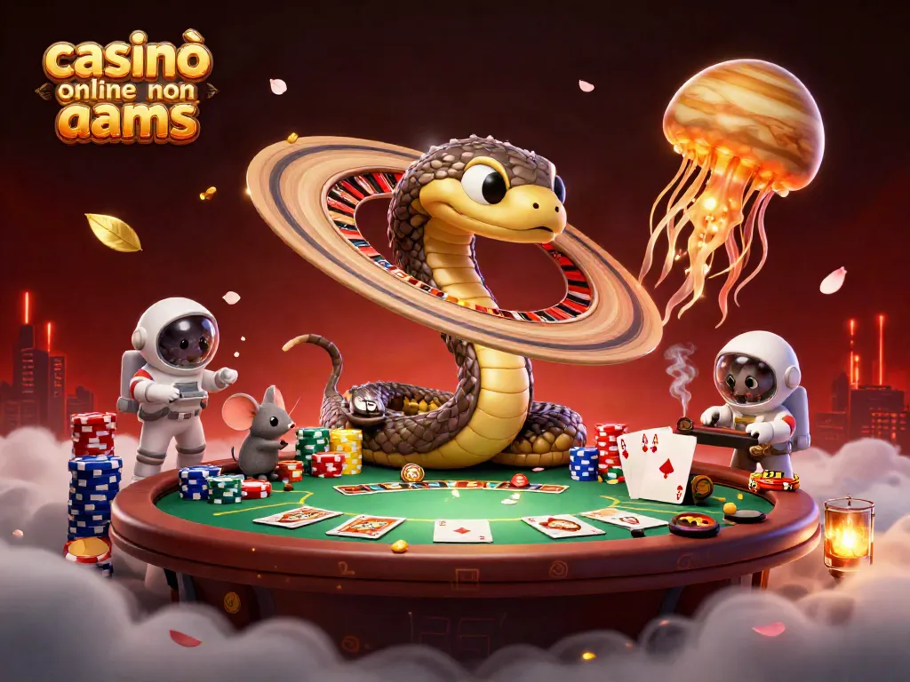 Gioca ai casinò online non aams con il serpente Saturno che gira la roulette in un'illustrazione unica