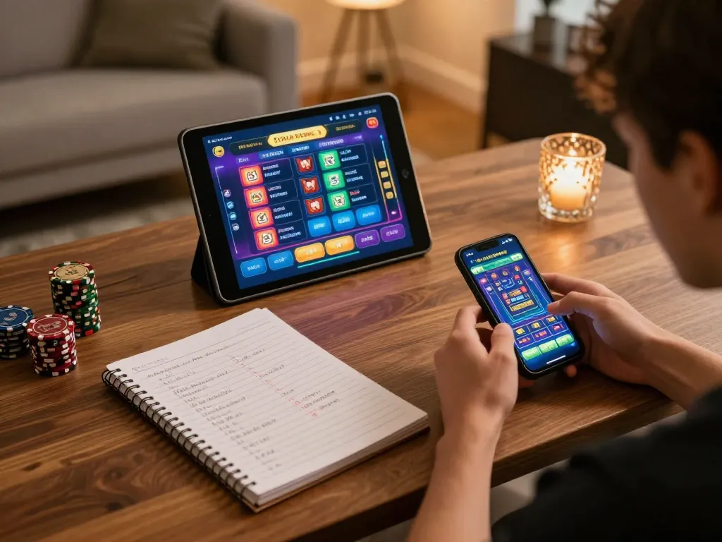 jae888 player enjoying a live dealer game on a tablet in a cozy home ambiance