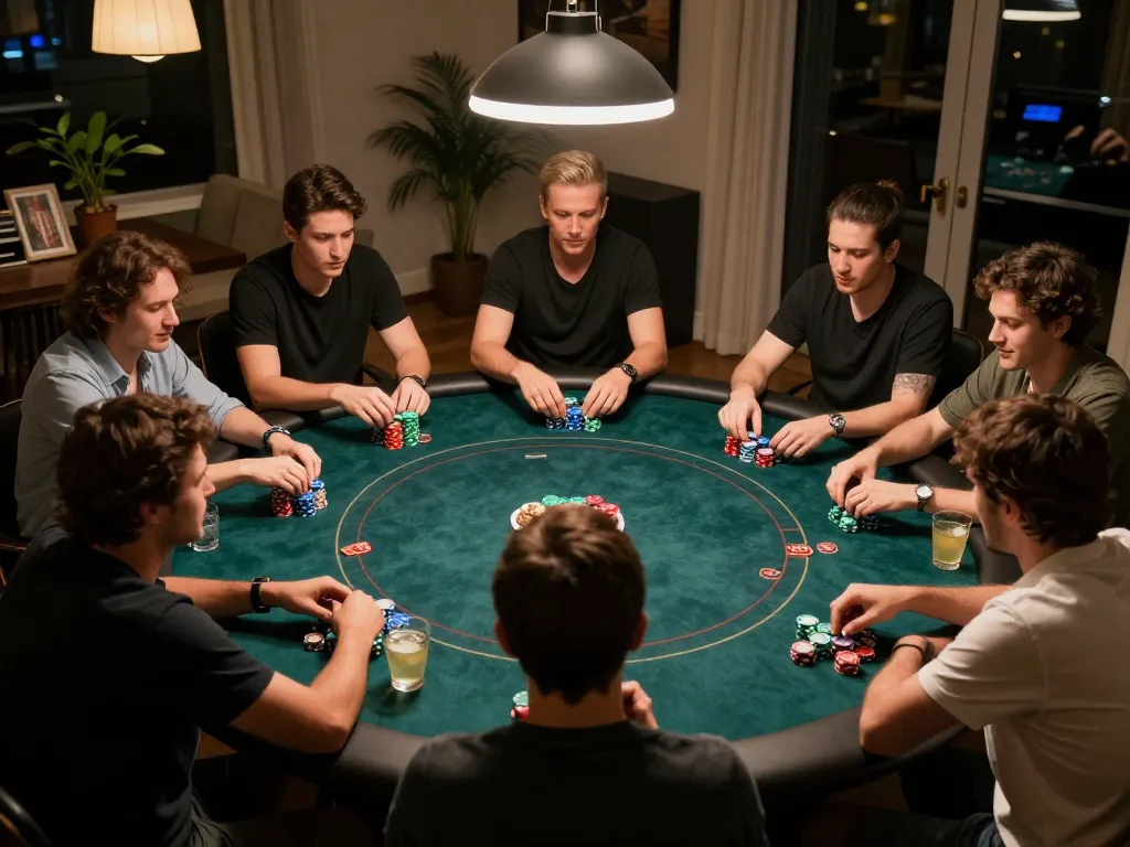 8kbet showcases thrilling poker strategy in a lively home game night atmosphere
