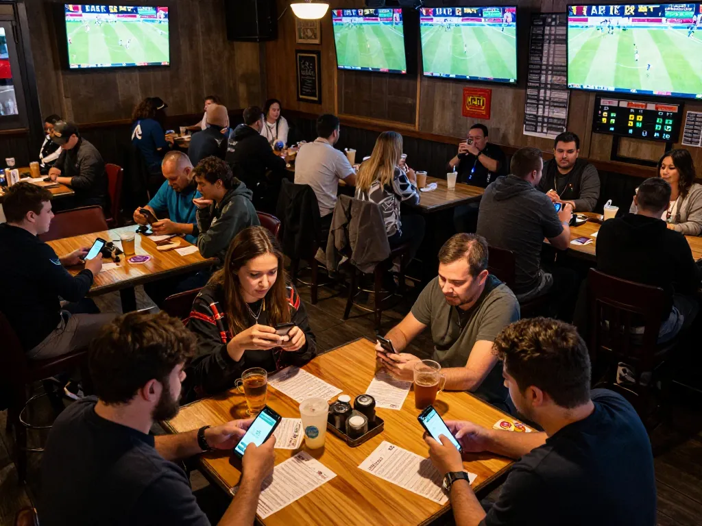 Patrons enjoying sports betting in a lively bar setting featuring siti scommesse stranieri sicuri and their mobile bets