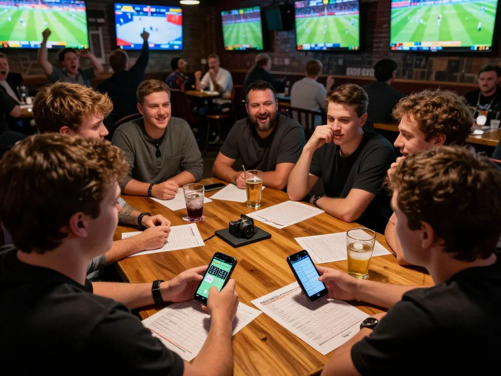 Engaged bettors analyzing live odds on their smartphones while enjoying sports events at QQ88 sportsbook.