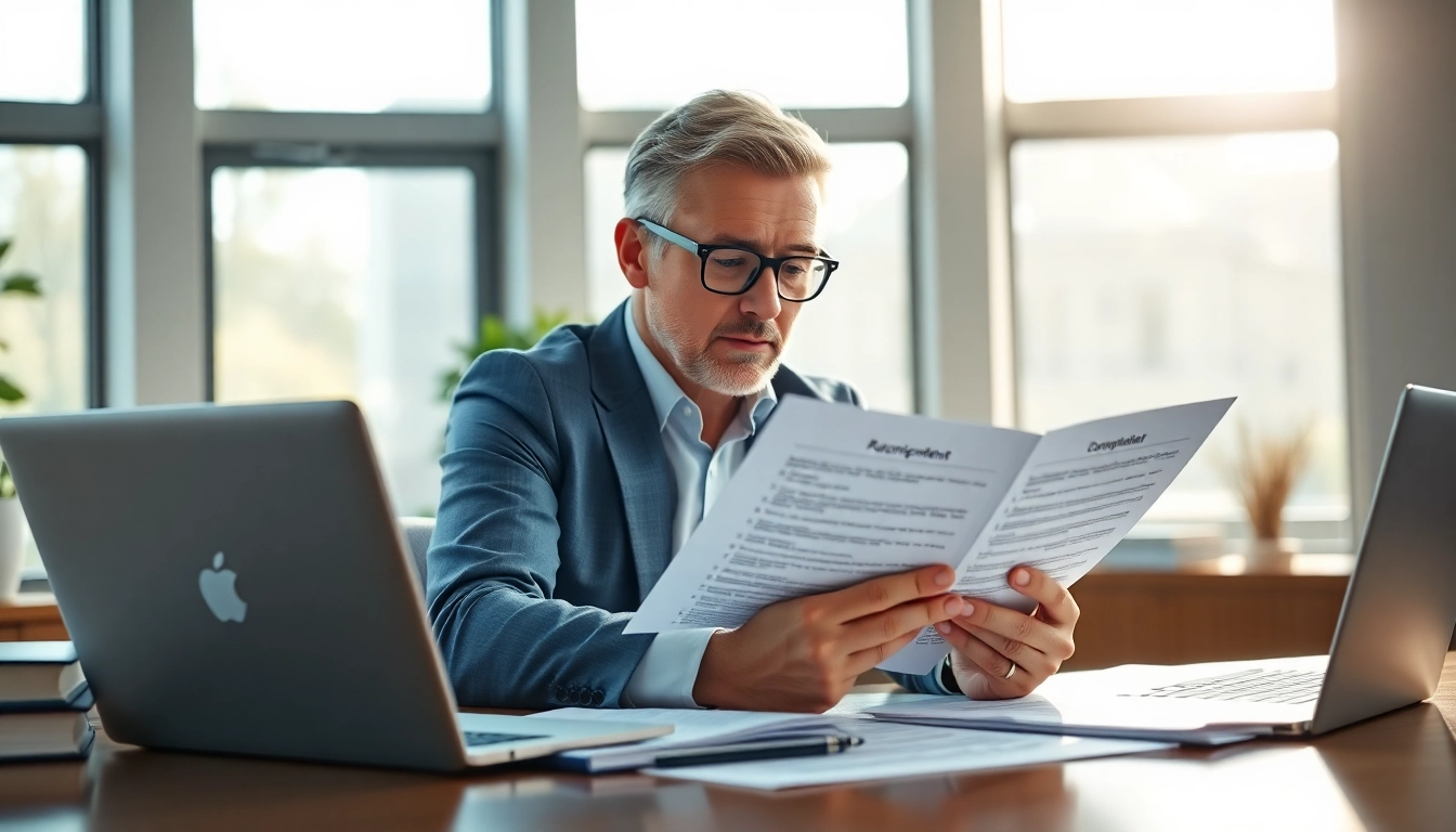 Reviewing FCPA/DCAA/Flowdown/ITAR/EAR compliance documents in a professional office.