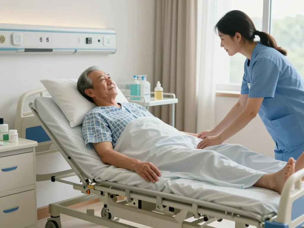 giường bệnh nhân providing support for elderly patient in a comfortable healthcare setting