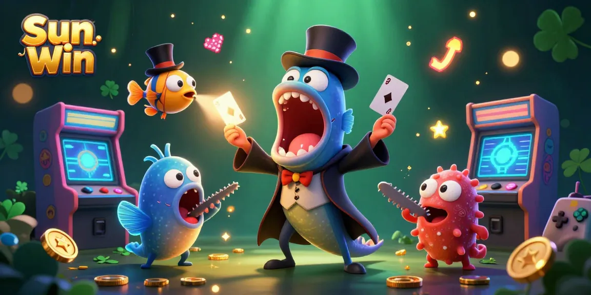 Sun Win features deep-sea creatures in a magic casino scene where players engage with vibrant games and glowing elements.