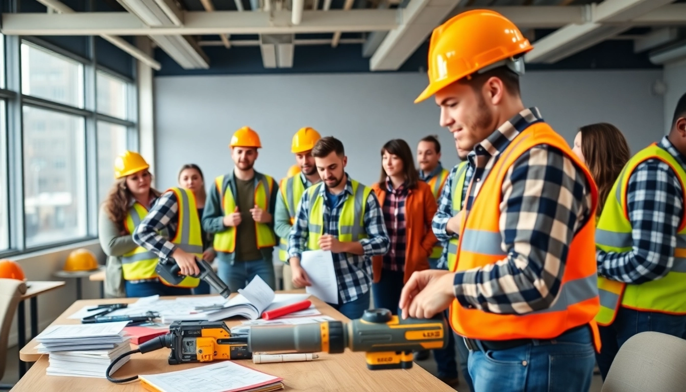 Students actively participating in construction training programs in a bright classroom environment.