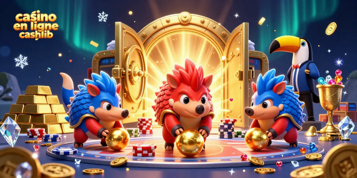 Jouer au casino en ligne cashlib avec des pangolins rivalisant dans un monde doré rempli de jetons et de récompenses.