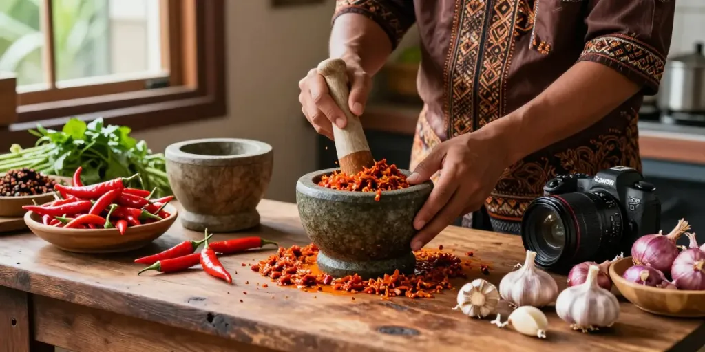 Authentic sambal rawit preparation at https://sambalrawitankoko.com with fresh ingredients.
