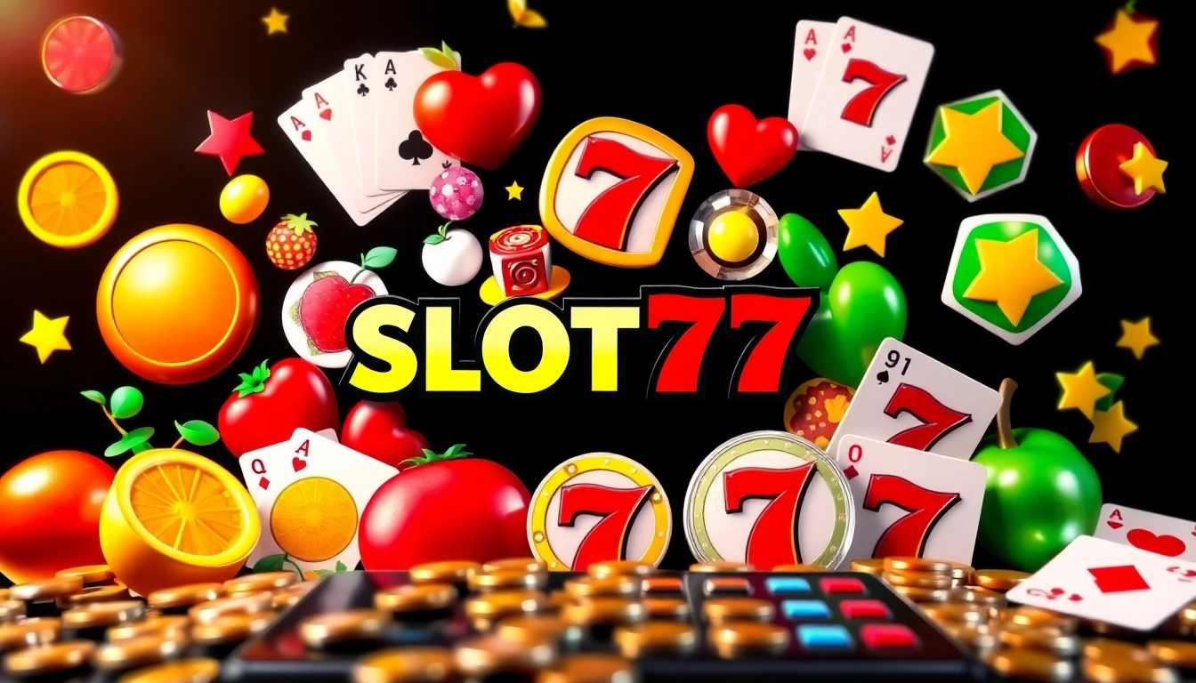 Bermain Slot77 dengan simbol dan warna ceria yang menonjol untuk keberuntungan.