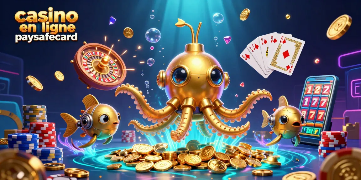 Découvrez le plaisir du casino en ligne paysafecard avec un kraken doré émergent des pièces d'or et des éléments de jeu dynamiques.