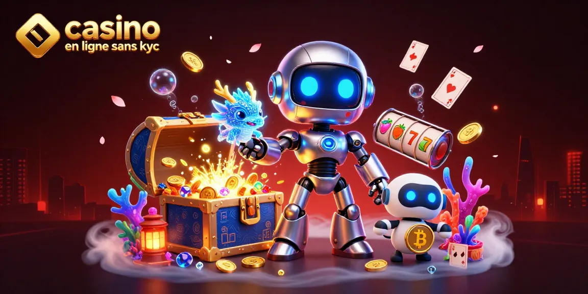 Un robot cyberpunk et un dragon holographique découvrent la richesse au casino en ligne sans KYC.