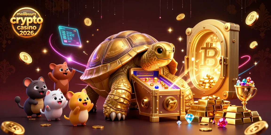 Découvrez les meilleurs crypto casino 2026 avec une illustration captivante de jeux et de trésors à thème.