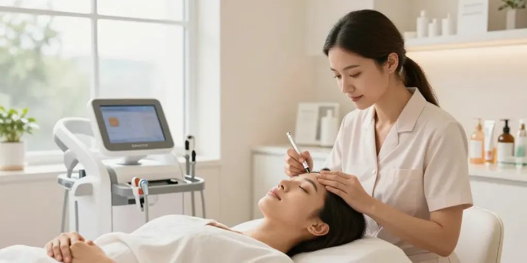 CCeye® treatment at a beauty clinic focusing on Augenringe abdecken and rejuvenating effects.