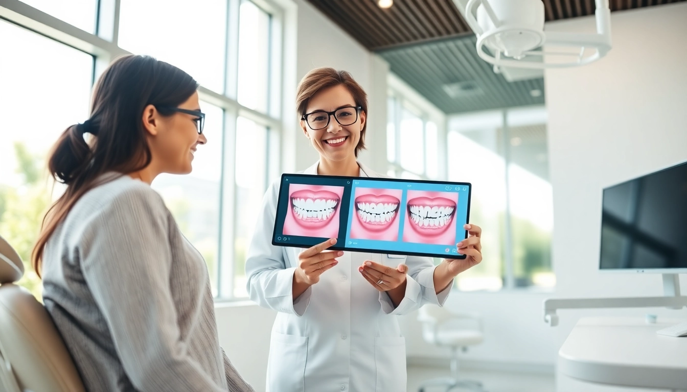 Engaged orthodontist edmonton explaining treatment options to a patient in a modern clinic.