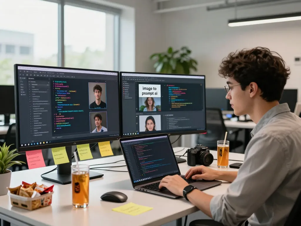 Developer using image to prompt ai tool in a modern tech workspace.