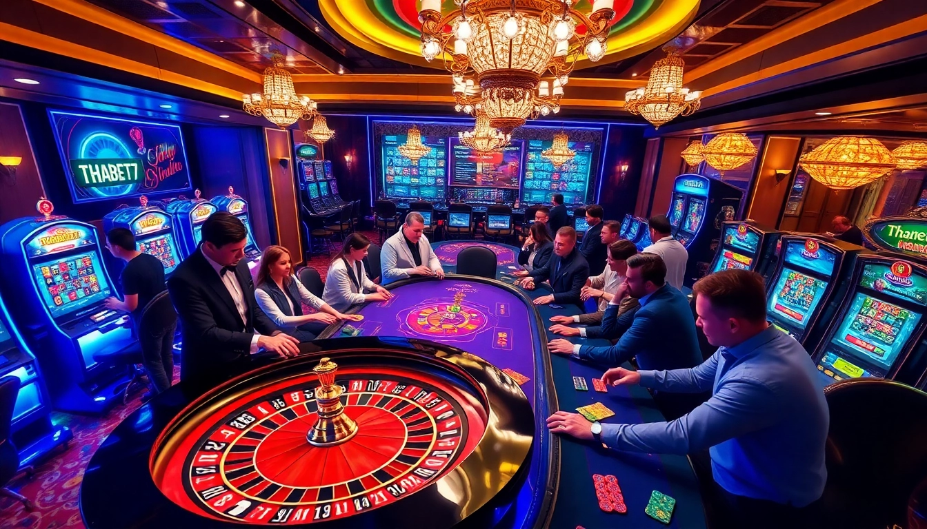 Players engaging at THABET77 online casino tables, showcasing excitement and luxury.