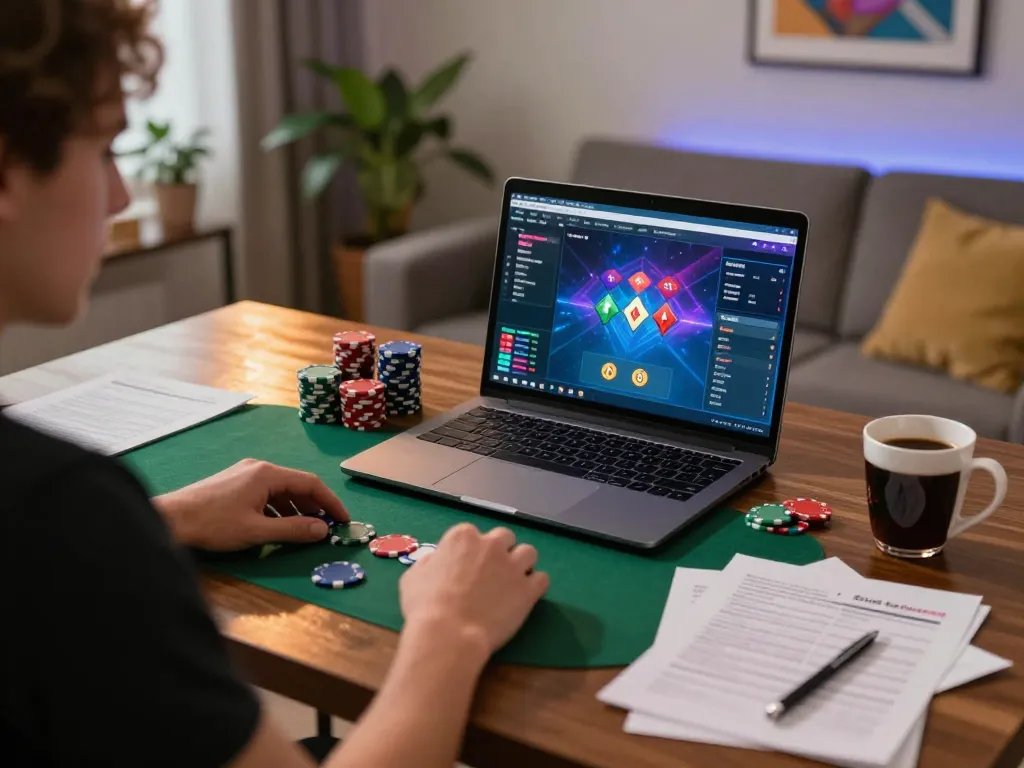 Engaging in strategic poker gameplay with jae888 online at a cozy home setup