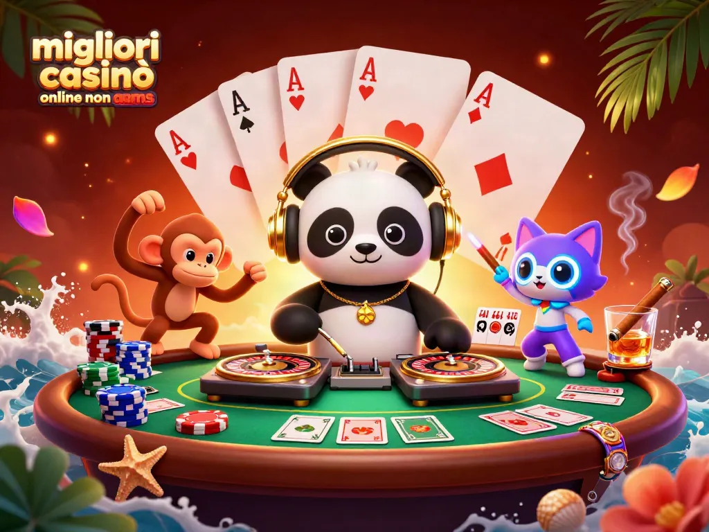 Giocando ai migliori casinò online non AAMS con un DJ panda e divertenti personaggi nel mondo del gioco.