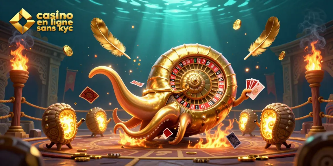 Jouez au casino en ligne sans KYC avec un nautilus géant et des jeux de cartes illuminés.