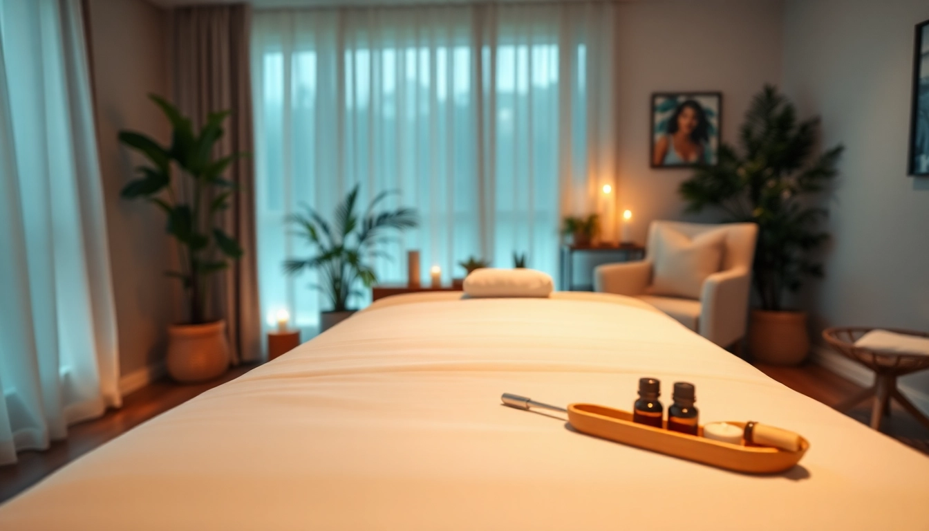출장마사지 service in a calming home environment with essential oils and massage tools.
