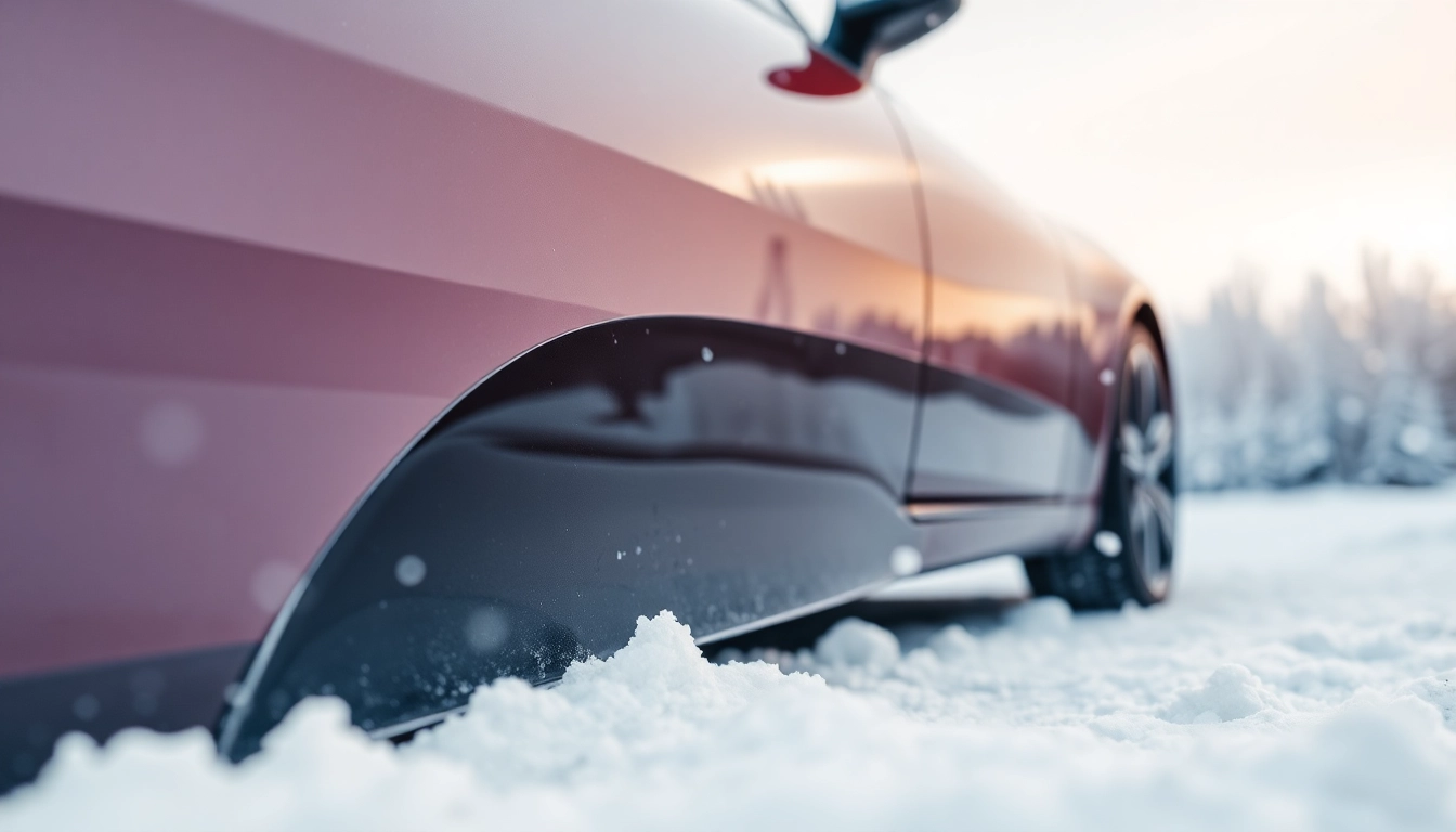 PPF winter road salt protection displayed on a vehicle showcasing its clarity and resilience in a winter setting.