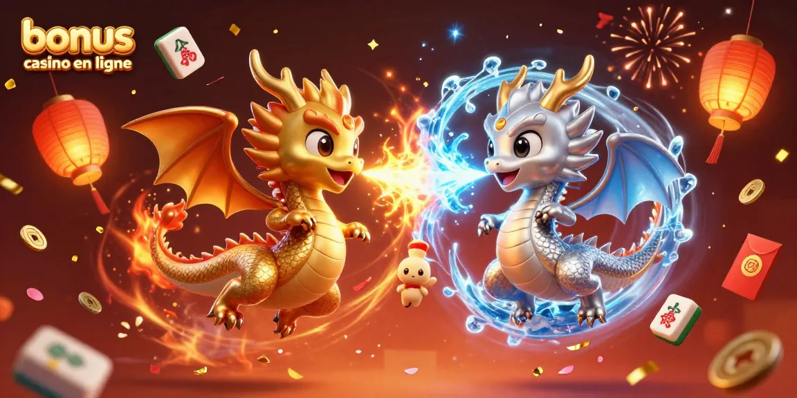 Profitez des bonus casino en ligne avec ce vibrant dragon d'or et dragon d'argent illustré