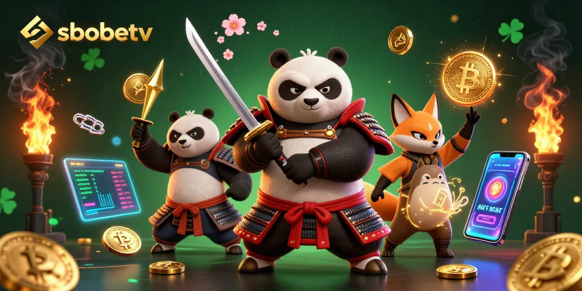 Bet online with sbobetv while enjoying an epic 3D illustration featuring a samurai panda and ninja fox.