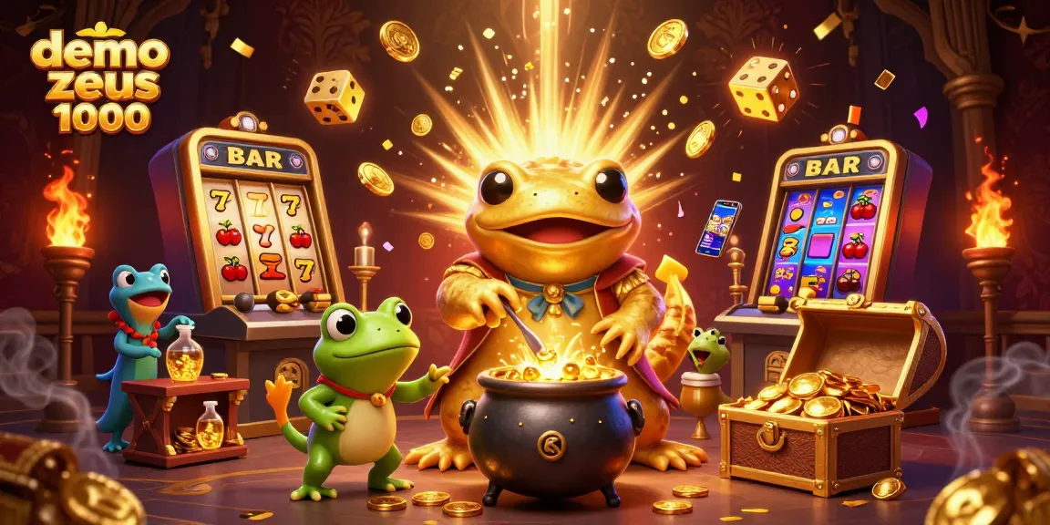 Experience the thrill of demo slot zeus 1000 with a vibrant 3D casino illustration featuring dynamic game elements.