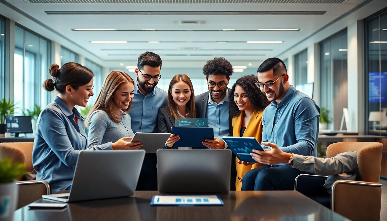 Engaged team utilizing an enterprise assistant platform in a collaborative workspace.