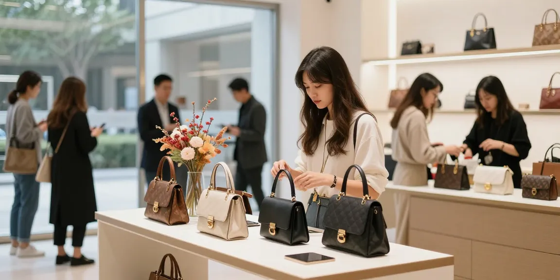 Explore high-quality 레플리카 사이트 handbags in a modern shopping setting, showcasing stylish designs.