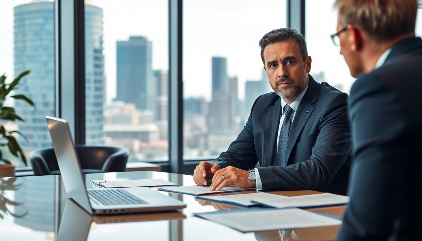Clearwater truck accident attorney advising a client professionally in a modern office environment.